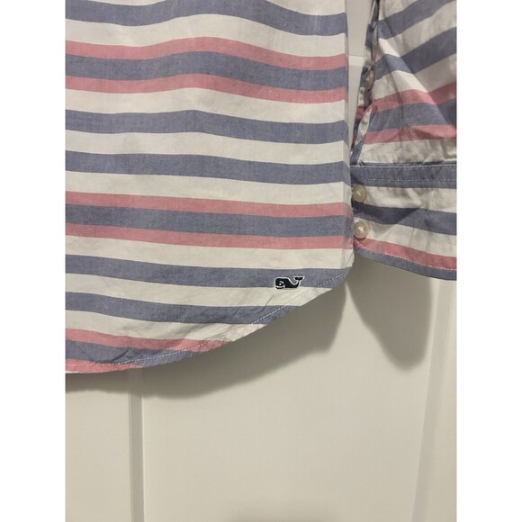 Vineyard Vines 1/2-Button Shirt Tunic Blouse Top Blue White Pink Stripe Size 10 - Picture 2 of 5